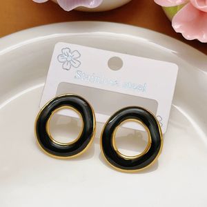 Şeker renkli sınır ötesi abartılı paslanmaz çelik saplama yağ damla küpe, basit ve çok yönlü 18k altın takı N99213 - Product Image 5