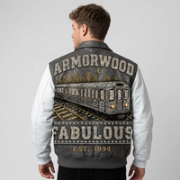 Blouson universitaire sur mesure en cuir d'agneau bicolore avec broderie appliquée, veste d'extérieur de luxe pour homme avec strass, style streetwear, collection automne