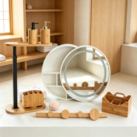 Meja Samping Bak Mandi Bambu Berdiri Sendiri dengan Penyimpanan Desain Mewah Modern untuk Hotel & Kamar Mandi Rumah Spa Relaksasi
