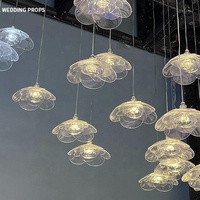 Lustre en forme de rose transparente en acrylique à 5/10 têtes, lampe suspendue transparente pour hôtel, centre commercial, mariage, éclairage décoratif d'intérieur