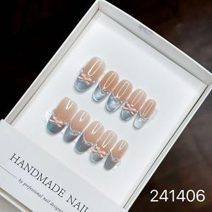 Nueva moda de mujer 3D Nail Art Kit <span class=keywords><strong>azul</strong></span> francés ataúd puntas largas Camelia almendra diseño suave <span class=keywords><strong>uñas</strong></span> artificiales estilo caliente - Product Image 3