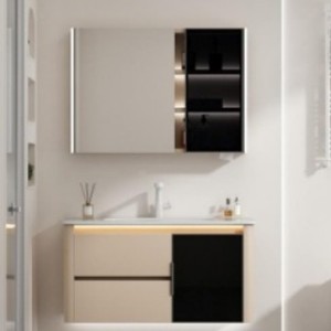 Mueble de Baño Suspendido en Pared con Lavabo Cerámico Integrado, Gabinete Impermeable sin Pintura, Color Café con Leche - Product Image 2