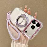 Coque de téléphone transparente avec anneau métallique 360° pour iPhone 13 14 15 16 17 18 Pro Max avec sangle en nylon et couvercle magnétique