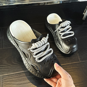 Huari Thick-Soled Sandals Men <b>Closed</b>-<b>Toe</b> Lace-Up Hollow EVA Outsole Breathable Beach Shoes 3cm <b>Heel</b> Platform Style - Product Image 2