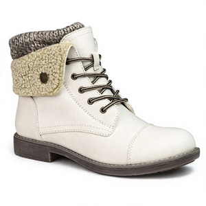 Botas de combate occidentales plegables de media pantorrilla para mujer, parte superior de PU, cierre frontal con cordones, patrón liso, forro interior, puntera plana, TPR - Product Image 4