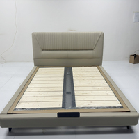 Cadre de lit king size moderne de luxe, design italien, revêtement en cuir véritable, bois de pin, beige, lit double, meubles de chambre à coucher