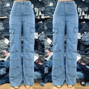 Jean <span class=keywords><strong>cargo</strong></span> décontracté pour <span class=keywords><strong>femme</strong></span>, taille haute, coupe skinny, respirant, multi-poches, délavage clair, longueur cheville - Product Image 6