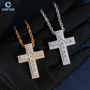 CHOYUE Iced Out Moissanite Cross <b>Charms</b> Pendant 925 <b>Silver</b> 18K Gold Plated VVS Moissanite Cross Pendant Hiphop Jewelry - Product Image 6