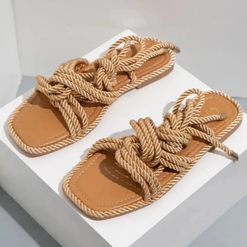 Xinantime Womens Hemp Rope Flip Flops Sandals Summer Hipster Comforty Flat Roman Beach Shoes Slippers 