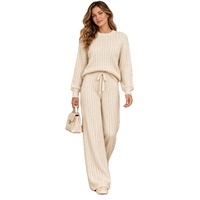 Ensemble deux pièces en tricot torsadé pour femme FNJIA, pull et pantalon large à cordon de serrage, vêtements de détente confortables, fabrication OEM sur mesure, vente en gros