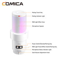 Microphone de jeu sans fil COMICA EJoy Uni Pro(A) blanc USB-C en métal cardioïde avec éclairage RGB et latence <20ms pour le streaming