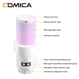 Microphone de jeu sans fil COMICA EJoy Uni Pro(A) blanc USB-C en métal cardioïde avec éclairage RGB et latence <20ms pour le streaming - Product Image 4