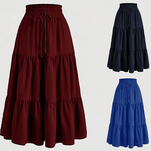 बोहेमियन-लाइन टीदार ठोस रंग मिडी स्कर्ट | महिलाओं के लिए फ्लोवी लेटेड स्विरेल स्कर्ट. निर्यात गुणवत्ता थोक ग्रीष्मकालीन स्कर्ट - Product Image 1