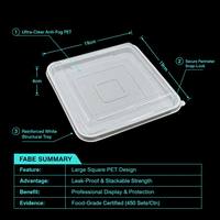 Boîte à pain carrée transparente en plastique PET de qualité alimentaire 19x19cm avec couvercle, jetable, pour pain, sushis et salades - Vente en gros