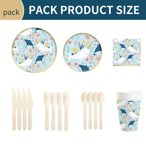 ชุดอุปกรณ์จัดงานวันเกิดเด็ก DAMAI ลายปลาวาฬ สีฟ้า รูปทรงกลม ภาชนะใช้แล้วทิ้ง กระดาษเช็ดปาก แก้ว จาน - Product Image 5