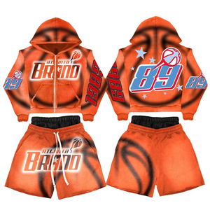 Casual Two-Piece Winter Fleece Soft Cotton Blend Streetwear Custom Men's Hoodie <b>Set</b> with Sublimation Print Sporty Style - Product Image 1