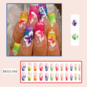 24 Uds. <span class=keywords><strong>Uñas</strong></span> postizas <span class=keywords><strong>con</strong></span> forma de Ballet de longitud media <span class=keywords><strong>con</strong></span> diseño de <span class=keywords><strong>flores</strong></span> coloridas decoración brillo cubierta completa <span class=keywords><strong>uñas</strong></span> para mujeres - Product Image 2