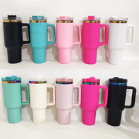 Gobelets de voyage isothermes personnalisés en acier inoxydable plaqué or arc-en-ciel de 40 oz avec poignée et paille