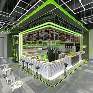 Comptoir de présentation pour magasin de bubble tea, design de boutique alimentaire, café, éclairage LED, comptoir à café, kiosque vert, café - Product Image 4