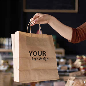 Custom Logo Shopping Gift Handle Craft <strong>Print</strong> Cafe Food Takeaway Packaging White Brown Kraft <strong>Paper</strong> Takeout <strong>Bags</strong> - Product Image 3