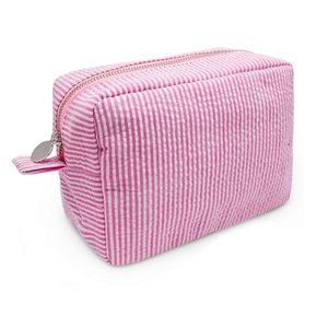 Trousse de Maquillage Grande Capacité pour Femme, Sac de Voyage à Rayures en Seersucker, Organisateur Esthétique pour Articles de Toilette, Pochette de Rangement - Product Image 6