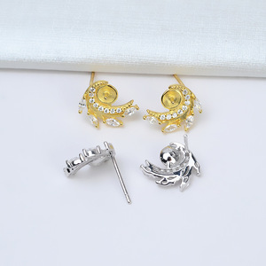 Wenchi Han DIY Boucles d'oreilles demi-rondes en argent S925 avec 10-12 perles incrustées, accessoires de plateau vide 1042, modèle 16286 - Product Image 4