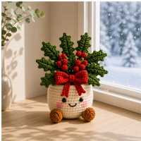Plante en pot artisanale au crochet, Père Noël souriant, pour cadeau ou décoration de bureau