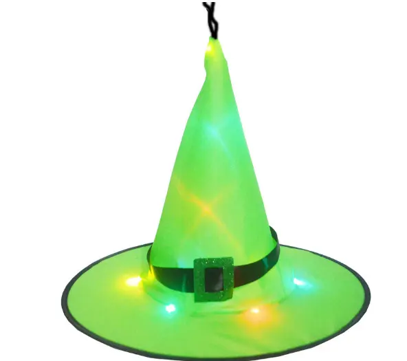 Chapeaux de sorcière à lumières LED Costume d'Halloween Accessoires de cosplay Ornement suspendu pour arbre d'extérieur Décoration de fête Décoration d'Halloween