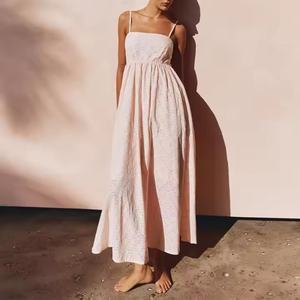 Nouvelle Arrivée Robe Midi Décontractée et Élégante pour Femme, Coupe Trapèze, Bretelles Fines, Idéale pour Soirées et Clubs, Tenue Printanière Unie et Sexy - Product Image 1