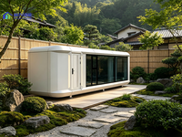 Maison Capsule Spatiale de 40 pieds à Finition Bois, Aménagement Tatami, Intérieur Chaleureux pour Chambre d'Hôtes en Campagne Japonaise