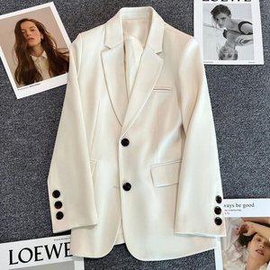 Blazer tissé uni kaki pour femme, style haut de gamme 2023, décontracté <span class=keywords><strong>et</strong></span> élégant, veste tendance en <span class=keywords><strong>laine</strong></span>/<span class=keywords><strong>soie</strong></span> - Product Image 5