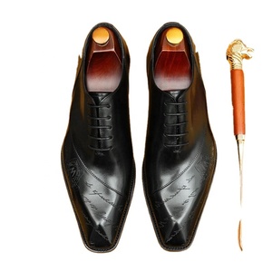 Men's Genuine Leather Pointed Toe Oxfords <b>Height</b> <b>Increasing</b> Office Career Dress <b>Shoes</b> With Embossed Print Pattern - Product Image 1