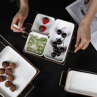 Assiettes de collations à fruits en céramique, personnalisé, support en métal doré, plats de service à domicile, 9 pièces