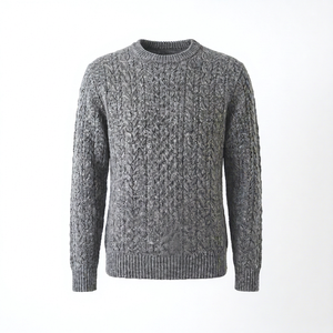 Pull d'hiver à col rond pour homme en mélange acrylique respirant, manches longues, couleur unie, anti-boulochage - Product Image 1