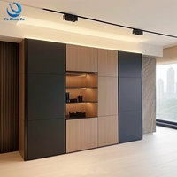 Ensemble de meubles de chambre à coucher en bois moderne au design sophistiqué, avec armoire, pour appartement, aménagement flexible du sol au plafond
