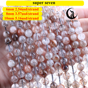Zhe Ying 6mm 8mm 10mm rond naturel Super sept perles de Quartz Cacoxenite cristal pierre précieuse en vrac ronde Super sept perles - Product Image 5