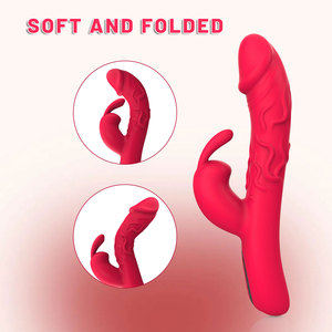 Venta caliente telescópico punto G vibrador flirteo conejo vibrador 10 velocidades frecuencia consolador adecuado para juguetes sexuales de mujeres