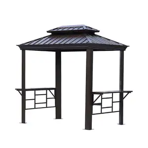 야외 더블 스틸 지붕 하드 탑 캐노피 창고 저장 야외 정원 녹색 집 작은 gazebos patios