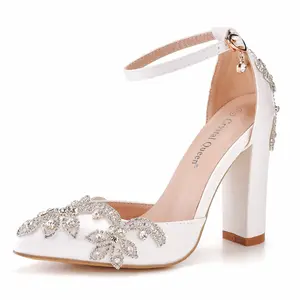 women 10.5cm and 7.5cm high wedge heel white diamond party bridal shoes woman 4.5cm high heel party wedding shoes