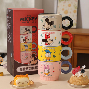Cartoon Mickey Minnie Stackable Ceramic <strong>Mug</strong> <strong>Set</strong> - Cute Couple/ Family Coffee Cups for Birthday Gift 4-piece <strong>Stacking</strong> Drinkware - Product Image 1