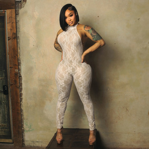 XH1158 - <span class=keywords><strong>Mono</strong></span> ajustado de encaje transparente con cuello halter y espalda descubierta para mujer - Product Image 3