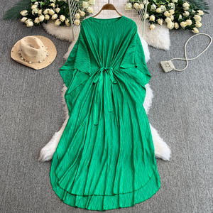 Autunno nuovo stile alla moda temperamento manica a pipistrello girocollo allentato a-line abito da donna plissettato Boutique all'ingrosso - Product Image 2