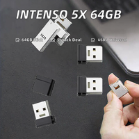 Clé USB Micro Line 64 Go USB 2.0, lot de 5, en plastique, compacte pour PC/ordinateur portable/voiture/téléviseur, noire