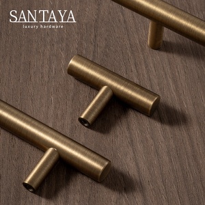 Santaya <strong>Antique</strong> Brass Solid T Bar Cabinet Minimalist Long Handles Bronze Kitchen Cabinet Pulls Dresser <strong>Drawer</strong> <strong>Knobs</strong> - Product Image 4