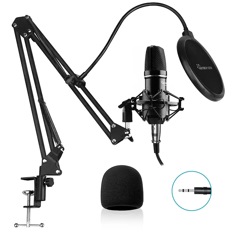 Kit de microfone xlr com microfone, conjunto com braço, monitor de função condensador e estúdio de podcast, microfone para pc