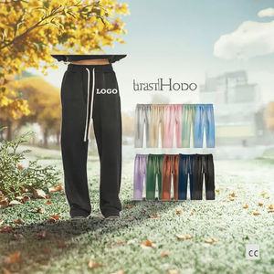 กางเกงวอร์มขายาวสำหรับผู้ชายผ้าคอตตอนแบบ100% มีเชือกผูกด้านหน้าเรียบสไตล์สตรีท - Product Image 3