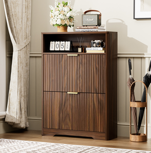 Solid Wood Modern <b>Shoe</b> Cabinet <b>Storage</b> Entryway Hidden <b>Shoes</b> 2 Flip Drawers Tall Free Standing <b>Shoe</b> Organizer <b>Rack</b> Foyer - Product Image 4
