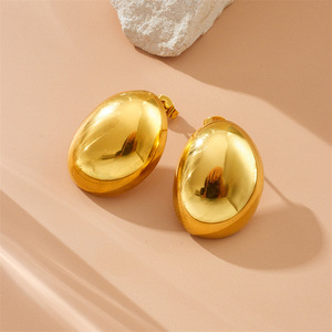 Geometric Stud Earrings Gold Tone Stainless Steel Minimalist Design Fashion Jewelry - Product Image 3