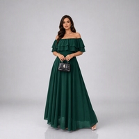 Robe longue trapèze élégante en mousseline unie pour femme grande taille, avec double volant aux épaules, taille élastique, froncée, fluide, fermeture éclair, idéale pour les soirées