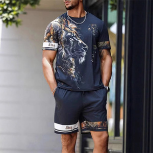 Nuova Moda 2025: Completo Sportivo da <span class=keywords><strong>Uomo</strong></span> in Due Pezzi con Stampa 3D di Leone, 100% Poliestere, <span class=keywords><strong>Abbigliamento</strong></span> Estivo <span class=keywords><strong>Casual</strong></span> - Product Image 1